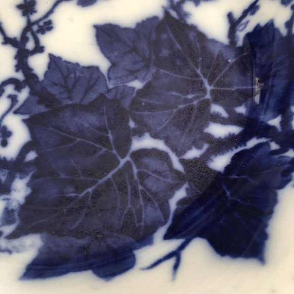 Antique James Kent China 10-1/2" Flow Blue Serving Bowl Grapevine Ivy Circa 1910 - Picture 8 of 12